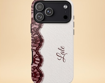 Personalized Lace Phone Case – Custom Name Design – iPhone & Samsung – Romantic Gift for Her + Free Wallpaper