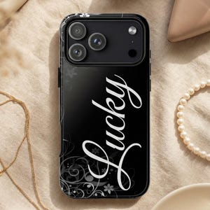 Lucky Phone Case – Black Floral Statement Design – iPhone & Samsung – Gift for Her + Free Wallpaper