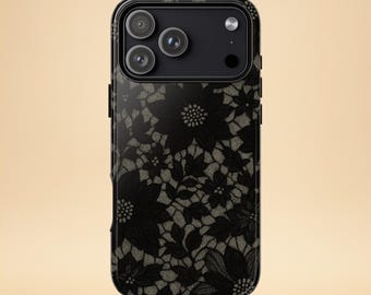 Vintage Floral Black Lace Phone Case for iPhone 17, 16, 15 Pro Max – Samsung S25, S24, S23 – Elegant Lace + Free Wallpaper, Gift Idea