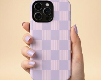 Purple Checkerboard Phone Case – Pastel Aesthetic – Soft Girl Design – iPhone & Samsung Case – Gift for Her