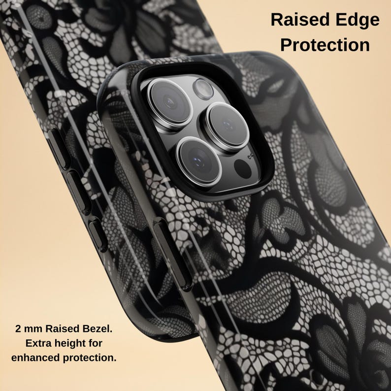 Black Lace Phone Case – Vintage Floral Design – iPhone & Samsung – Gift for Her + Free Wallpaper image 5