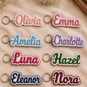 Custom Embroidered Name Keychain, Puffy Script Backpack Tag, Student Bag Charm