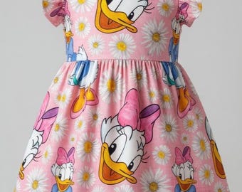 Daisy Duck Daisy Flower Youth Dress, Summer Floral Ruffle Sleeve Romper, Magical Vacation Outfit