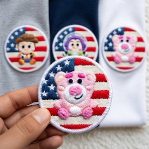 Toy Story Character Embroidered Patches, American Flag Design, Iron On Appliques