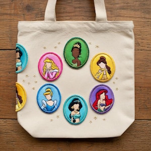 Princess Portrait Patch, Floral Disney Iron On, Ariel Belle Cinderella Jasmine Tiana Rapunzel Embroidery, Pastel Fairy Tale Applique