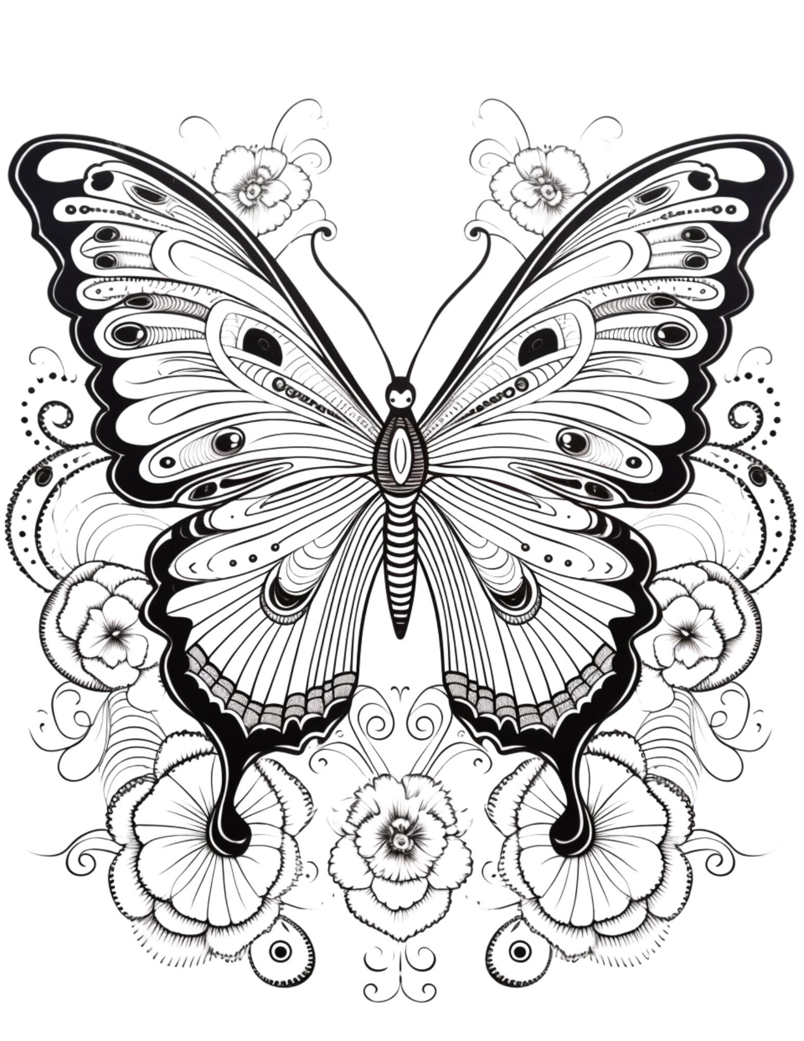 Butterfly and Flower Coloring Book – 50 Printable Pages for Adults ...