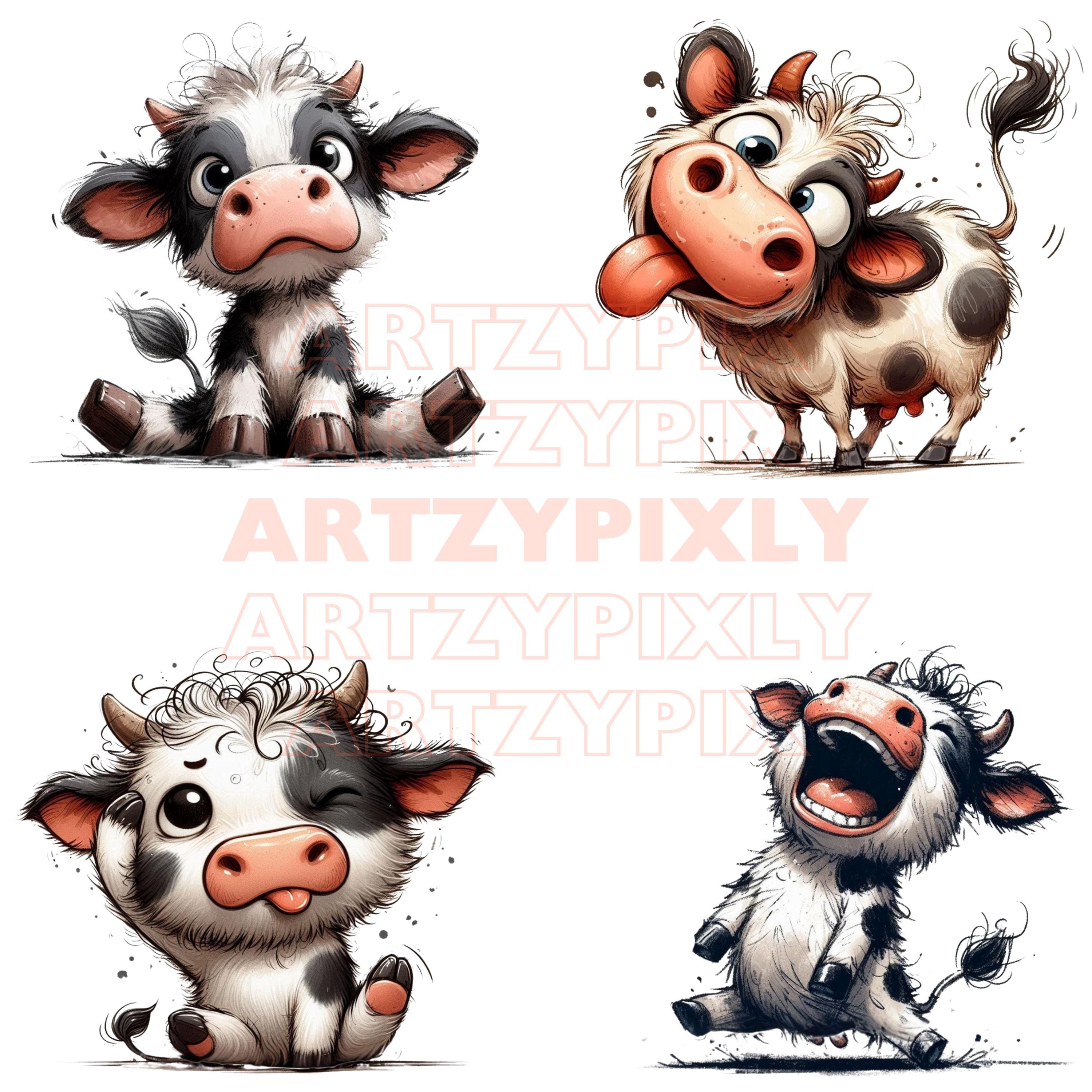 Funny Cow Clipart Bundle: Watercolor Farm Animal PNG (digital Download ...