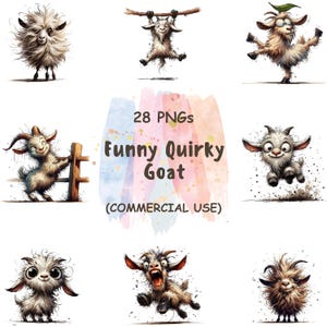 Witziges Ziegen Clipart Bundle | 28 lustige Cartoon Ziegen PNG | Dumme Bauernhof Tier Aquarell Kunst | Digitaler Download | Kommerzielle Nutzung