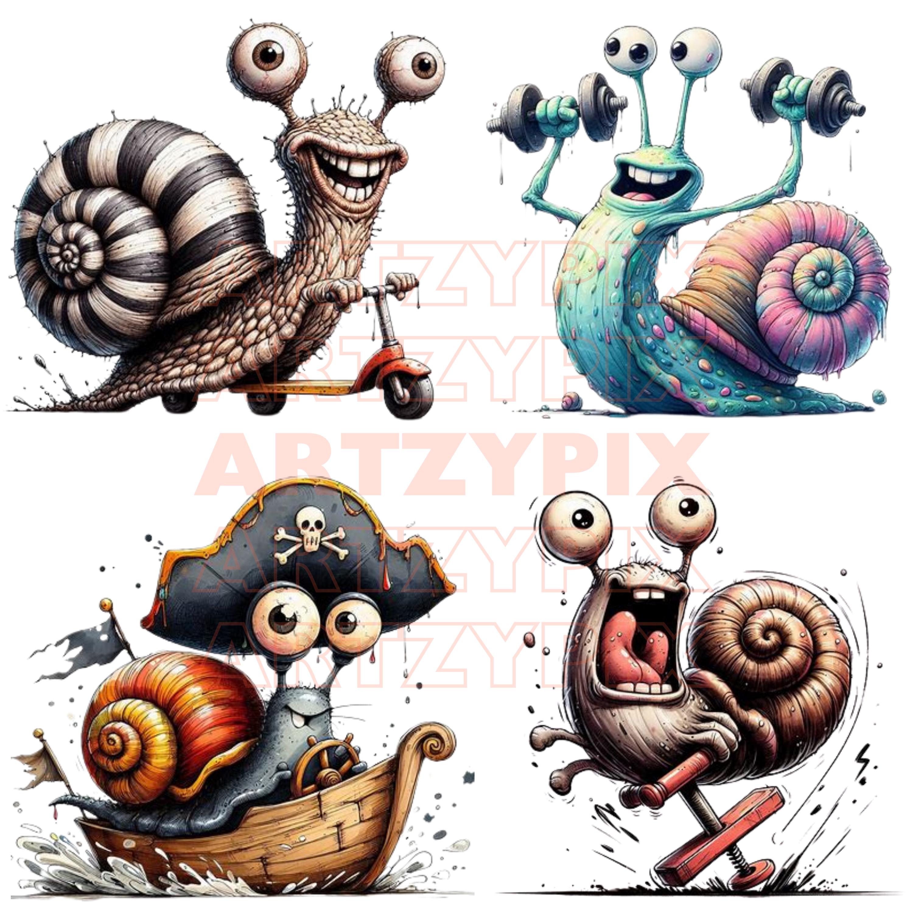 Funny Snail Clipart – 42 Watercolor Animal Pngs (digital Download ...