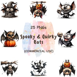 Spooky Watercolor Bats Clipart Bundle: Halloween PNGs (Digital Download, Commercial Use)