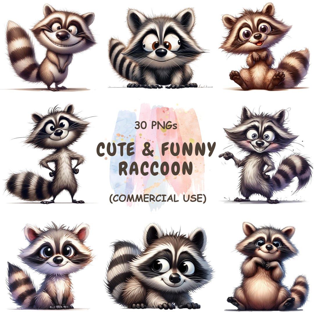 Raccoon Clipart Bundle, Funny Trash Panda PNG Illustrations (commercial ...