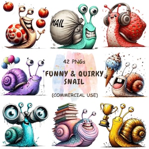 Rolig snigel Clipart – 42 akvarelldjur i PNG-format (digital nedladdning, kommersiellt bruk)