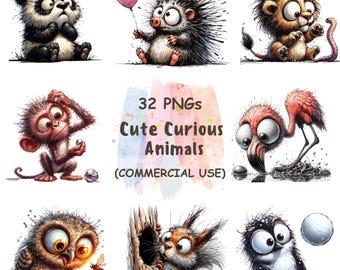 Watercolor Safari Animal Clipart – Cartoon PNGs (Digital Download