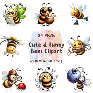 34 PNG Sweet Bees Clipart Bundle, Cute Honey Bee Clipart, Bee PNG for Sublimation, Watercolor Bees | Digital Download | Commercial Use