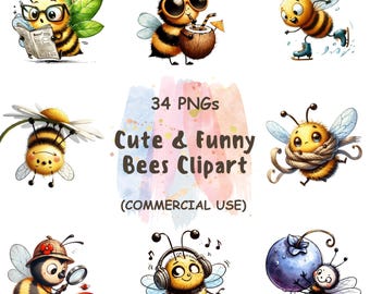 Pacchetto di clipart di api acquerellate, grafica PNG (download digitale)