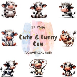 37 Funny Cow Clipart Bundle - Cute Watercolor Farm Cow PNG - Cartoon Farm Animal Clip Art | Digital Download | Commercial Use