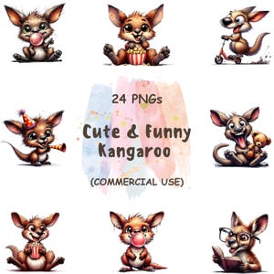 24 Cute & Funny Kangaroo Clipart Bundle - Quirky Watercolor Animal PNGs - Cartoon Kangaroo Illustrations | Digital Download | Commercial Use