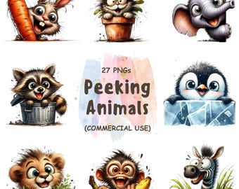 27 Peeking Animals Clipart Bundle - Peekaboo Animals PNG - Cute Animal Faces - Corner Animals PNG | Digital Download | Commercial Use