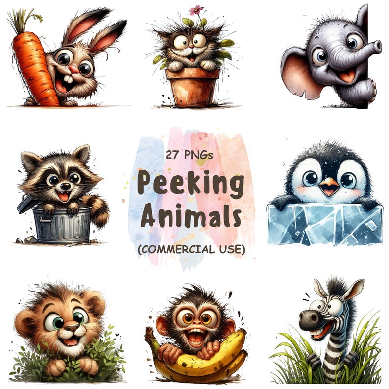 27 Peeking Animals Clipart Bundle - Peekaboo Animals PNG - Cute Animal ...
