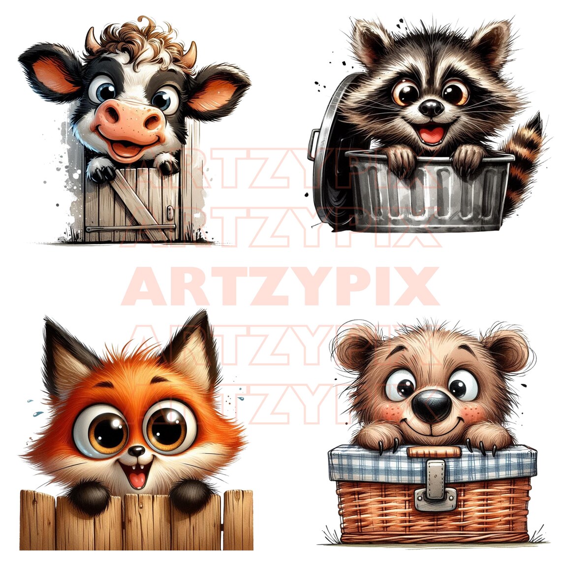 27 Peeking Animals Clipart Bundle - Peekaboo Animals PNG - Cute Animal ...