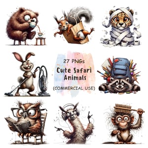 Clipart animaux de safari - 27 PNG - illustrations mignonnes d'animaux de la jungle - lot de dessins animés aquarelle | Téléchargement numérique | Utilisation commerciale