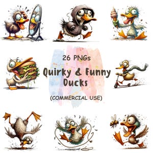 26 Funny & Quirky Ducks Clipart Bundle, Watercolor Duck PNGs, Cartoon Duck Art, Cute Duck Sublimation |  Digital Download | Commercial Use