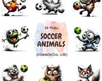 39 Soccer Animals Clipart Bundle - Cute Football Animal PNG - Sports Animals - Kids Soccer Clipart | Digital Download | Commercial Use