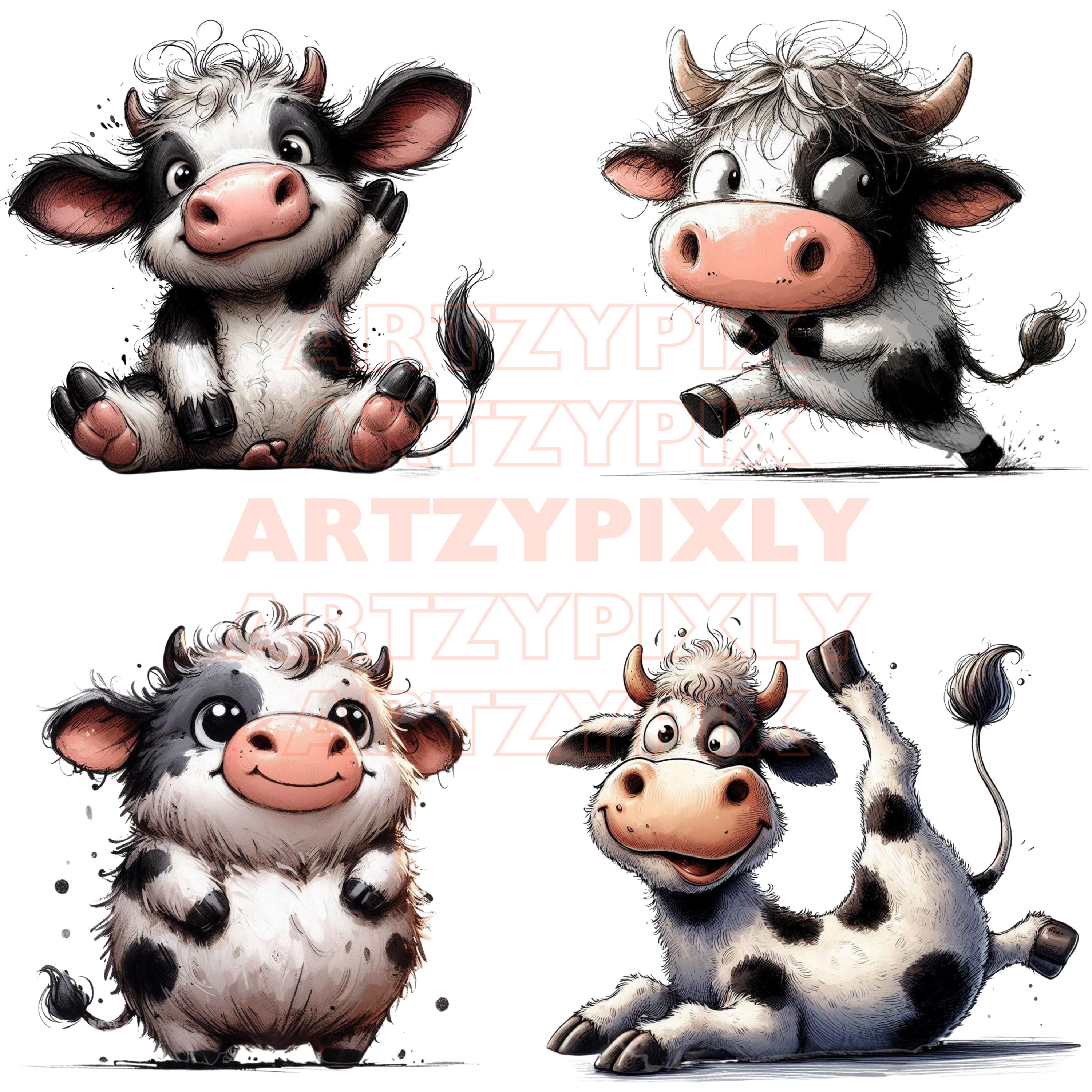 Funny Cow Clipart Bundle: Watercolor Farm Animal PNG (digital Download ...