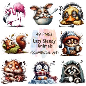 Clipart luie slaperige dieren – 49 png-bestanden - schattige vermoeide dierengezichten - aquarel cartoonkunst | Sublimatie en digitale download | Commercieel gebruik