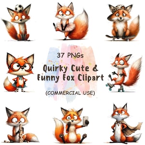 37 Quirky Fox Clipart PNG Bundle, Cute Woodland Foxes, Forest Animal Clip Art | Autumn Fall Fox PNG | Digital Download | Commercial Use