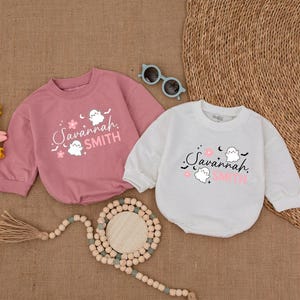 Custom Name Halloween Ghost Baby Romper, Cute Boo Bodysuit, Little Boo Romper, Fall Baby Outfit, Bubble Romper, Halloween Baby Shower Gift