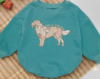 Life Is Golden Baby Romper, Golden Retriever Lover Baby Bodysuit, Dog Mom Infant Outfit, Pet Owner Dad Baby Jumpsuit, Baby Shower Gift