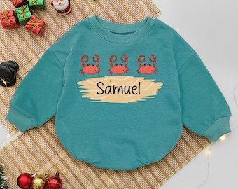 Personalized Crabs Baby Romper, Custom Name Kids Tee, Vacation Beach Baby Outfit, Custom Summer Baby Bodysuit, Baby Shower Gift, Baby Gift