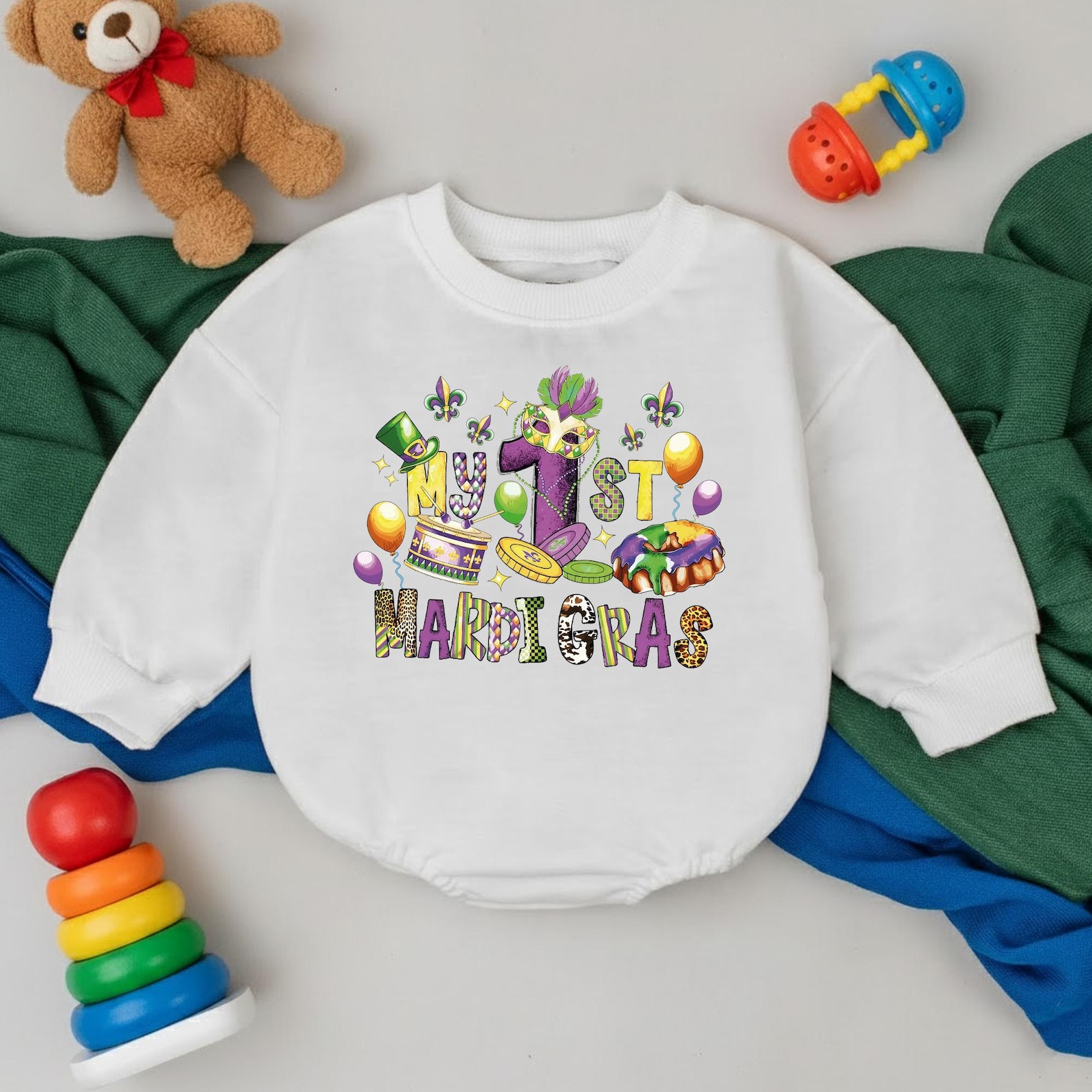 My First Mardi Gras Baby Bodysuit, New Orleans Carnival Baby Outfit, Infant Mardi Gras Birthday Outfit, Newborn Gift Keepsake, Baby Gift