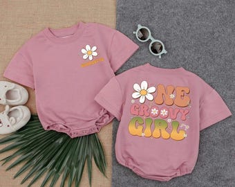 Groovy One First Birthday Bubble Romper, Boho 1st Birthday Outfit, Flower Boho Bdysuit, Hippie One Piece Baby Bodysuit