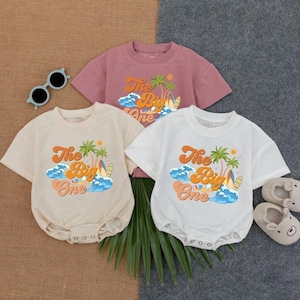 The Big One Surfing Bubble Romper, First Birthday Baby Clothing, Toddler Birthday Gift, Beach Theme Toddler Romper, Summer Baby Gift