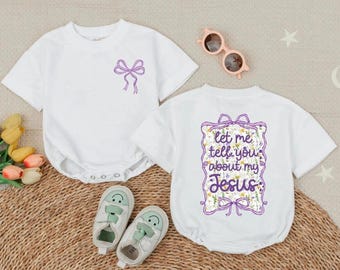 Laat me je vertellen over mijn Jezus Christelijke Wildflower Bubble Romper, Religieuze Baby Romper, Christelijk Cadeau-idee voor Peuters
