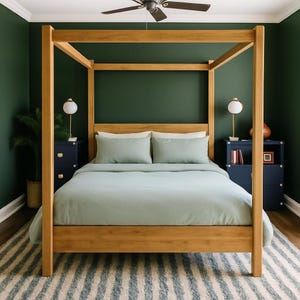 DIY Canopy Bed Plans – Modern Four Poster Bed Frame PDF, Queen Size Blueprint, Digital Woodworking Furniture Guide