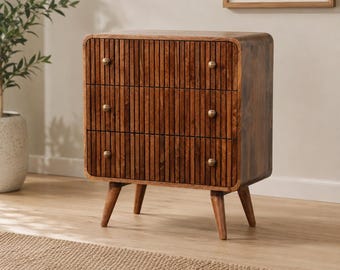 Solid Mango Wood Chest of Drawers, Honey Caramel Bedroom Storage Cabinet, Mid-Century Furniture