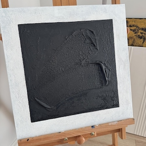 Modern Textured Abstract Painting – Black & White Wall Art on Canvas – Handmade Plaster, Acrylic Artwork – Minimalist Home Decor