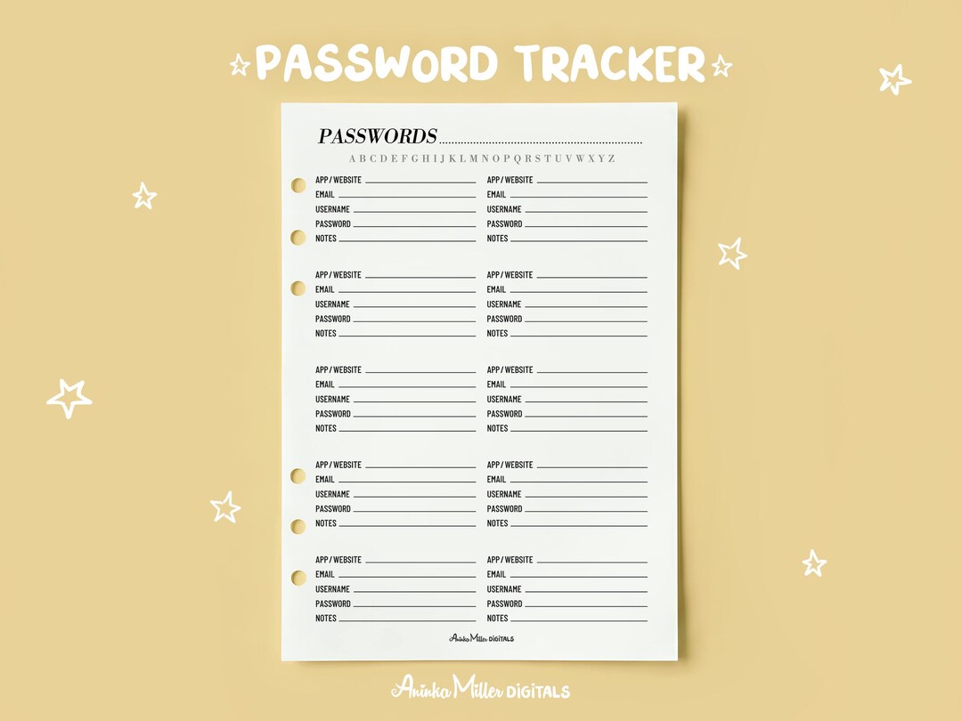 Printable Password Tracker Template, Minimalist Organizer, Digital PDF ...