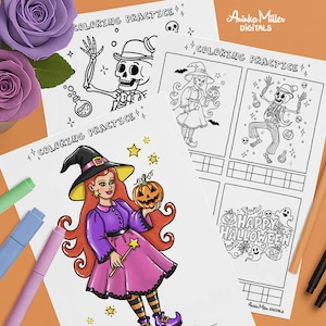 Halloween Coloring Practice Pages and Worksheets for Alcohol Markers and other Art Materials, Digital & Printable PDF