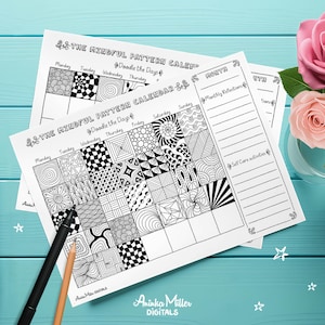 Zen Style Doodle Calendar, One Doodle a Day. Printable Pattern Worksheet (Digital Download)