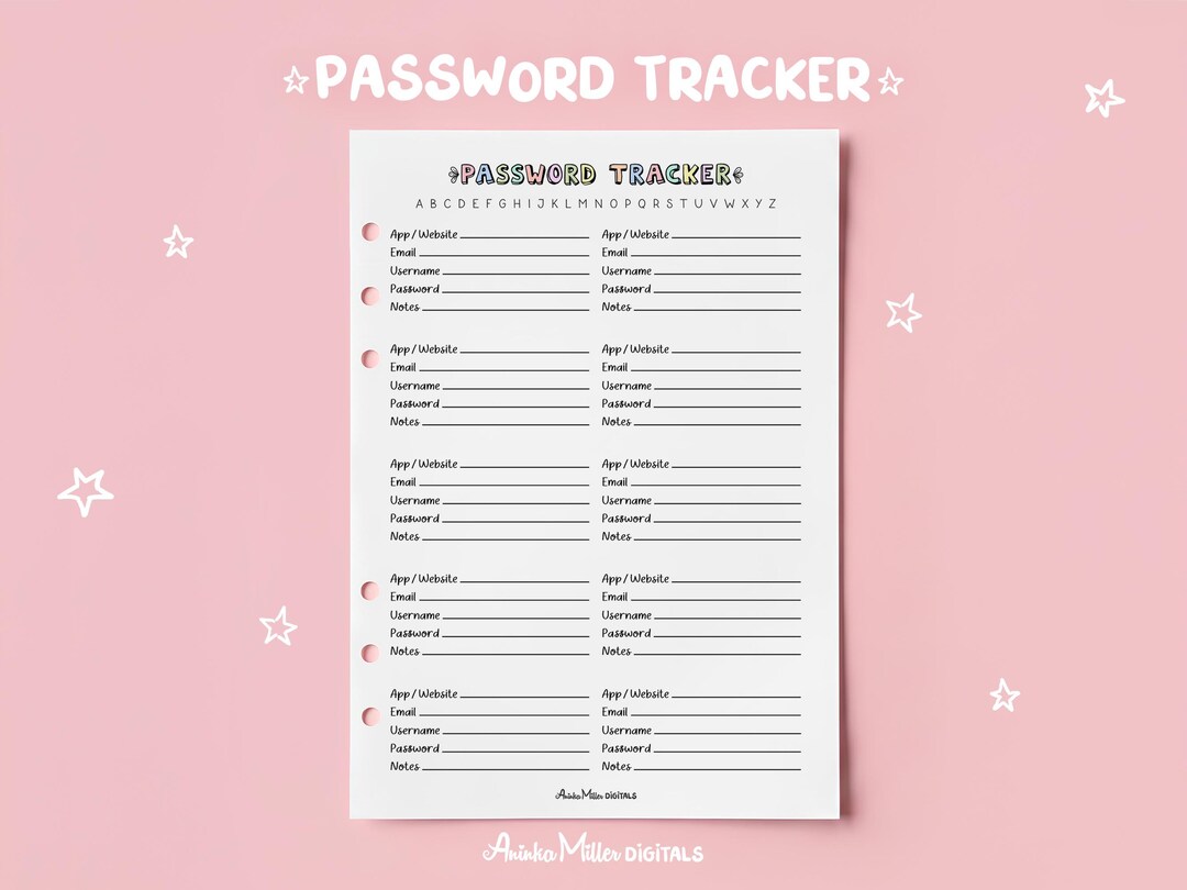 Printable Password Tracker PDF, Digital Organizer Template (instant ...