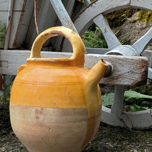 Antique French Yellow Glazed Confit Pot: 19th Century Terracotta Cruche