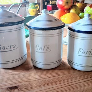 Vintage Blue & White French Enamel Kitchen Storage Containers