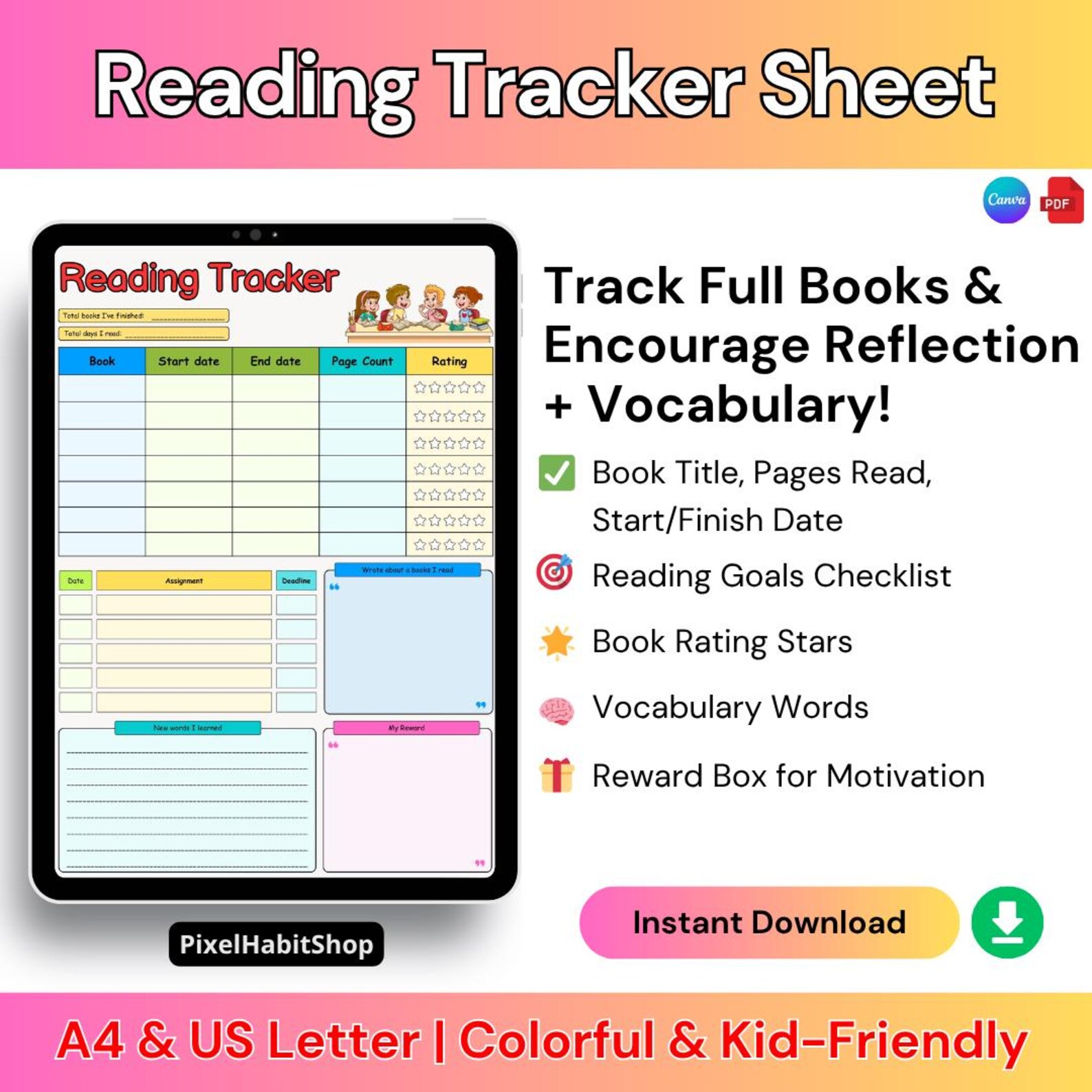 Student Reading Log Printable | Reading Tracker & Book Log for Kids ...
