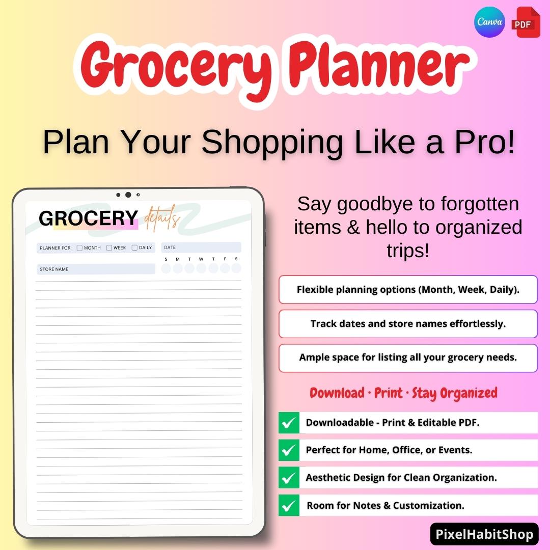 Weekly Grocery Planner Printable | Meal Plan, Budget, Shopping List ...