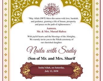 Nikah Wedding Invitation | Digital Invitation Card | Customizable Printable Template | Instant Download