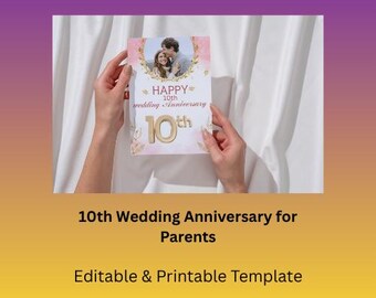 10th Wedding Anniversary Card for Parents | From Children | Editable Printable Canva Template | Instant Download